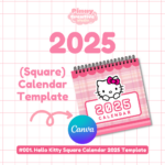 001. Hello Kitty 2025 Calendar (Square) Canva Editable Template + In Hello Kitty Printable Calendar 2025 | CalendarCrazePrint.Com