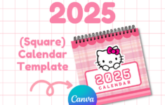 001. Hello Kitty 2025 Calendar (Square) Canva Editable Template + in Hello Kitty Printable Calendar 2025 | CalendarCrazePrint.Com