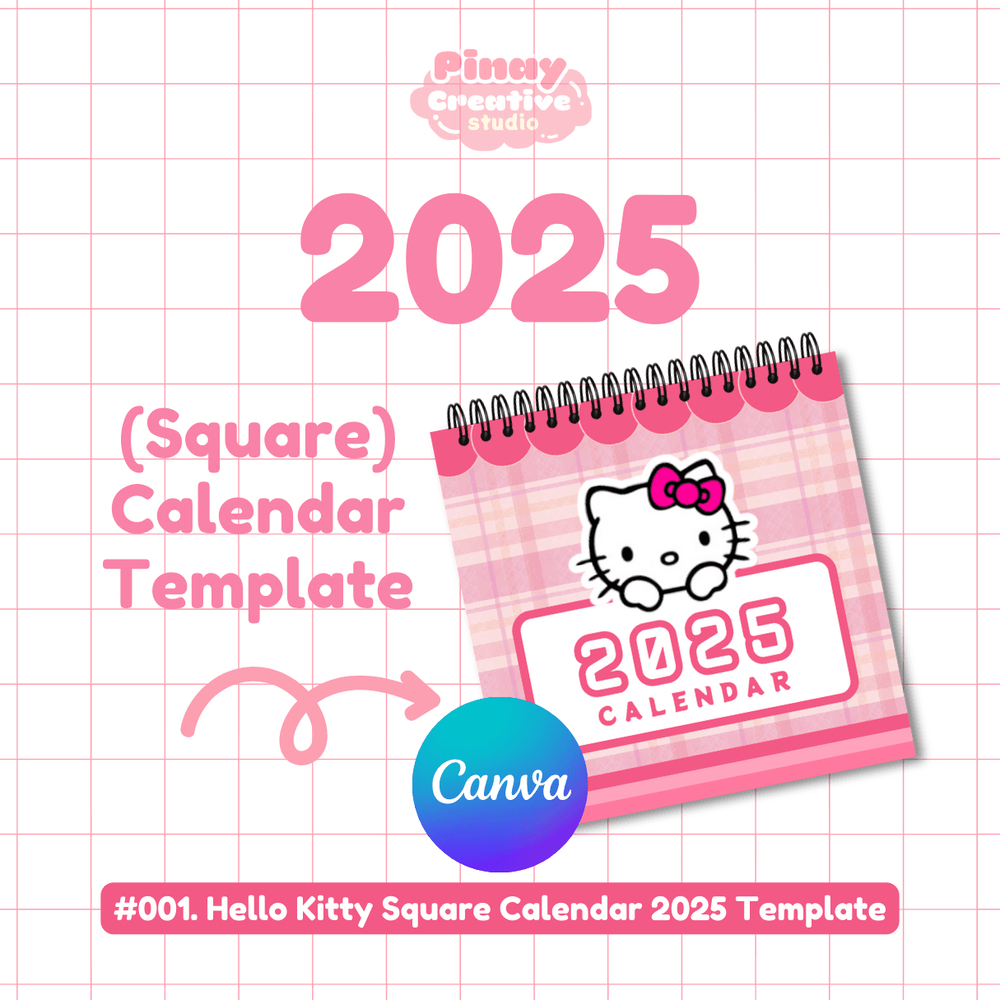 001. Hello Kitty 2025 Calendar (Square) Canva Editable Template + in Hello Kitty Printable Calendar 2025 | CalendarCrazePrint.Com