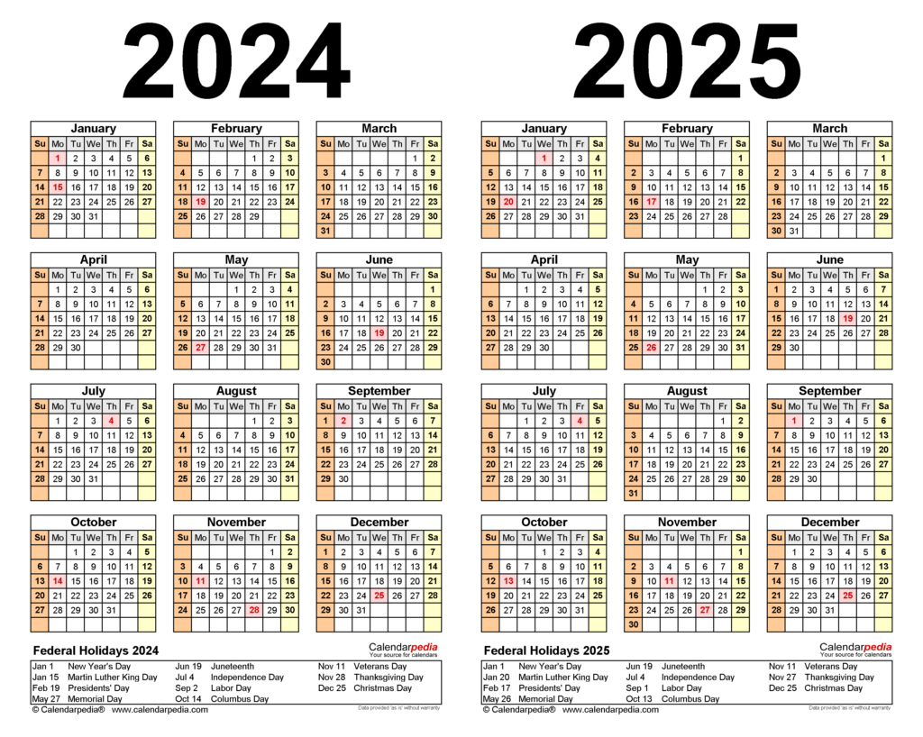 2024 2025 Two Year Calendar   Free Printable Pdf Templates Regarding Printable 12 Month Calendar 2024 And 2025 | CalendarCrazePrint.Com