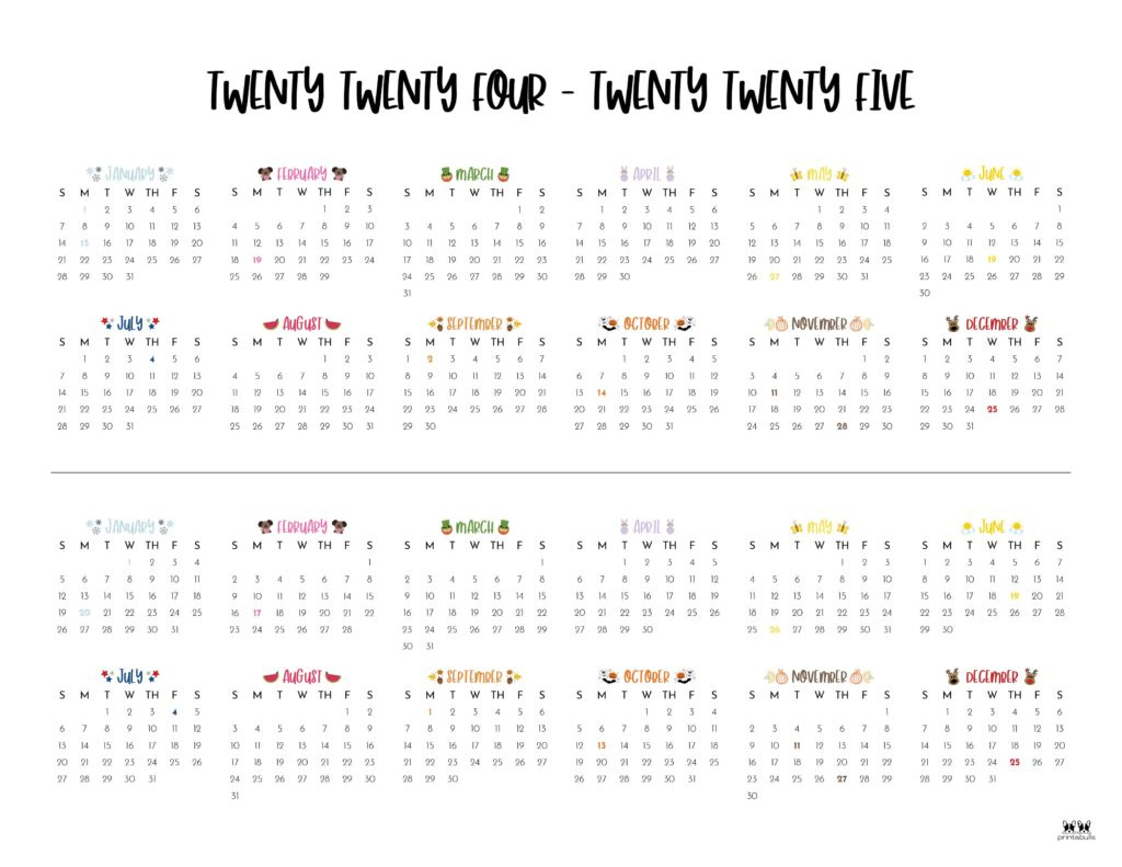 2024-2025 Two Year Calendars - 10 Free Printables | Printabulls intended for July 2024 June 2025 Calendar Printable | CalendarCrazePrint.Com