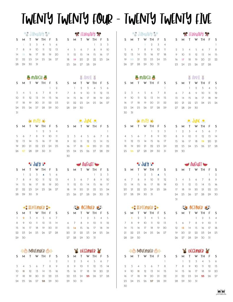 2024-2025 Two Year Calendars - 10 Free Printables | Printabulls regarding Calendars 2025 | CalendarCrazePrint.Com