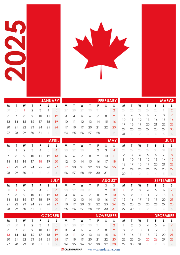 2025 Calendar Canada Printable Free With Free Printable Calendar 2025 Canada  | CalendarCrazePrint.Com