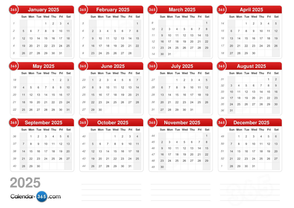 2025 Calendar Inside 2025 Work Week Calendar Printable | CalendarCrazePrint.Com