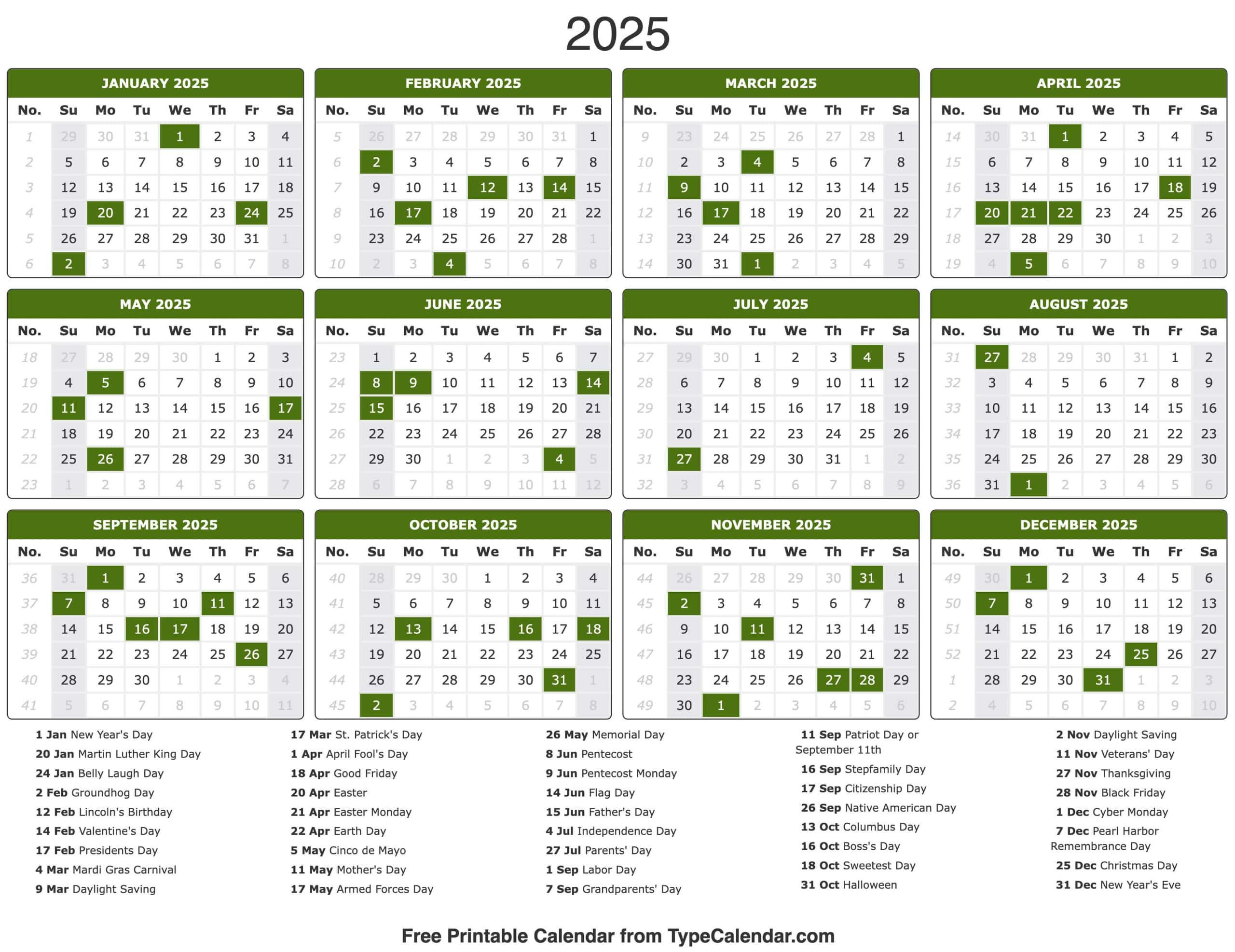 2025 Calendar - Printable Calendar 2025 With Holidays with 2025 Year Calendar With Holidays Printable | CalendarCrazePrint.Com