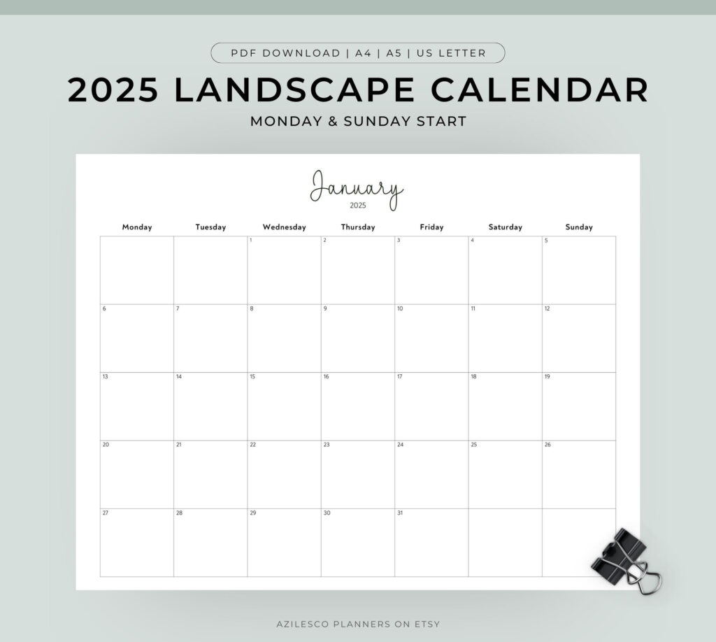 2025 Calendar Printable Landscape, Minimalist Monthly Calendar Intended For 2025 Calendar Printable Landscape | CalendarCrazePrint.Com