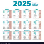 2025 Calendar Template With Weeks Start On Monday Vector Image In  Calendars 2025 | CalendarCrazePrint.Com