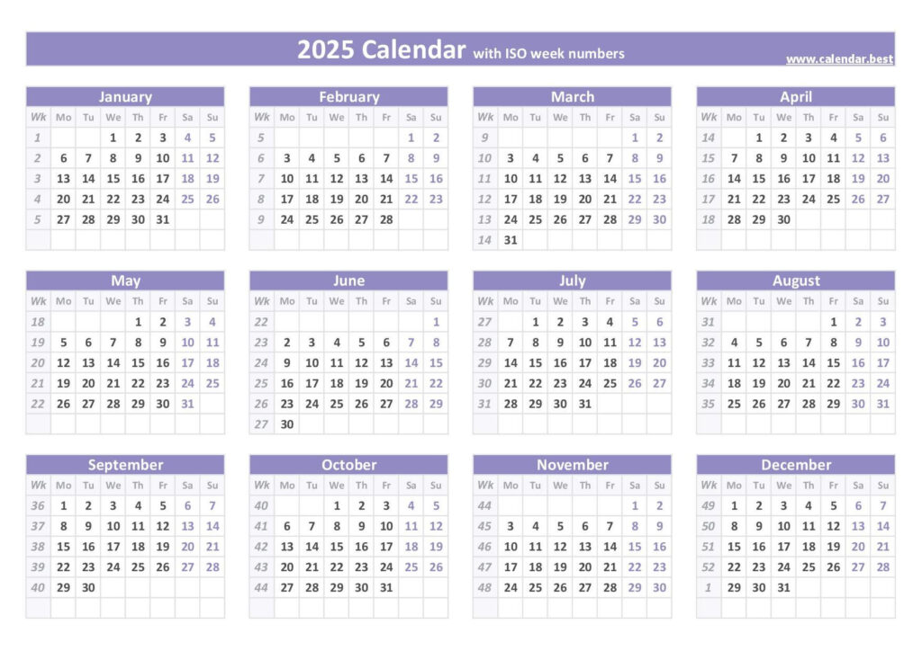 2025 Calendar With Week Numbers (Us And Iso Week Numbers) Regarding 2025 Work Week Calendar Printable  | CalendarCrazePrint.Com