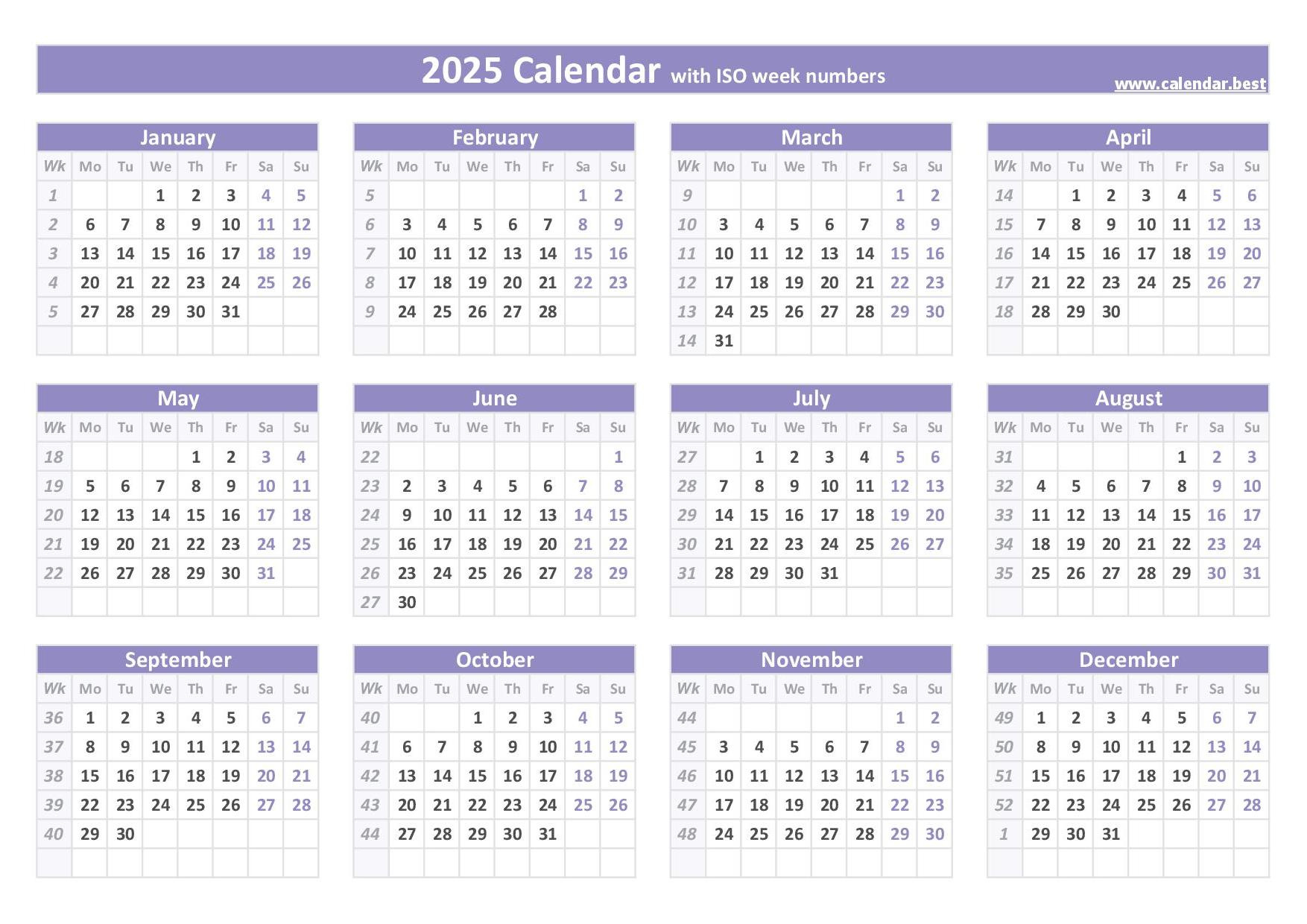 2025 Calendar With Week Numbers (Us And Iso Week Numbers) regarding 2025 Work Week Calendar Printable | CalendarCrazePrint.Com