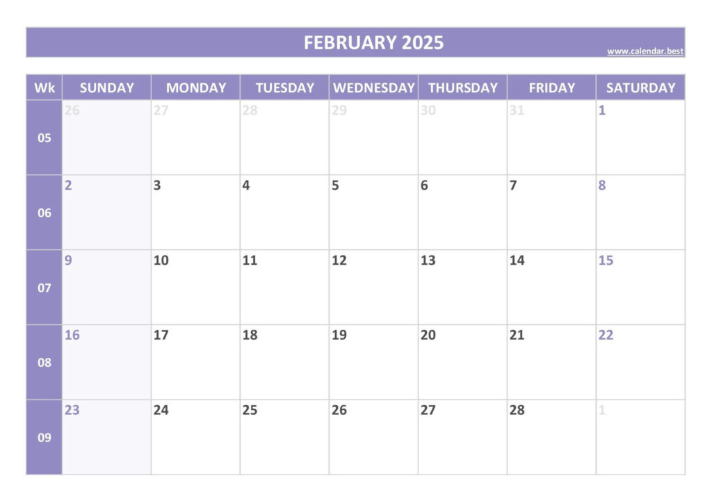 2025 Calendar With Week Numbers (Us And Iso Week Numbers) Throughout February Calendar 2025 Numbers Printable