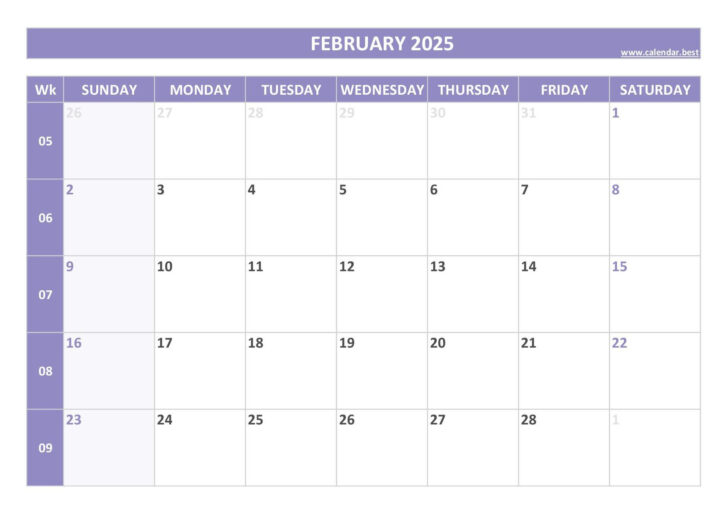 February Calendar 2025 Numbers Printable