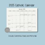 2025 Catholic Calendar, Printable Catholic Calendar, Feasts In Catholic Calendar 2025 Printable  | CalendarCrazePrint.Com