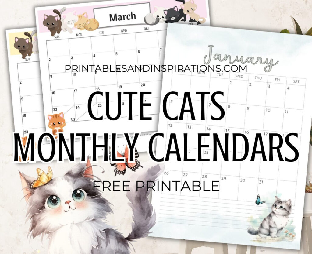 2025 Cute Cats Free Printable Monthly Calendar   Printables And Inside Printable Cat Calendar 2025  | CalendarCrazePrint.Com