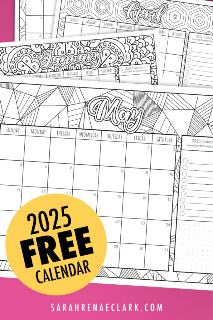 2025 Free Calendar   Printable Coloring Calendar Throughout Free Printable Coloring Calendar 2025 For Adults  | CalendarCrazePrint.Com