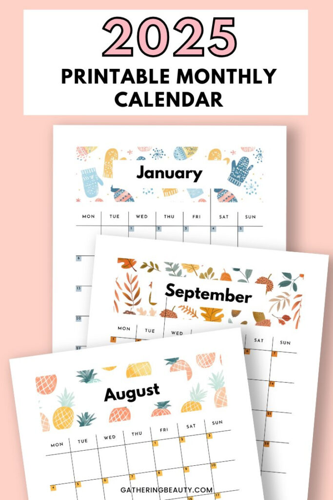 2025 Monthly Calendar Printable — Gathering Beauty Intended For Monthly Free Printable 2025 Calendar Printable  | CalendarCrazePrint.Com