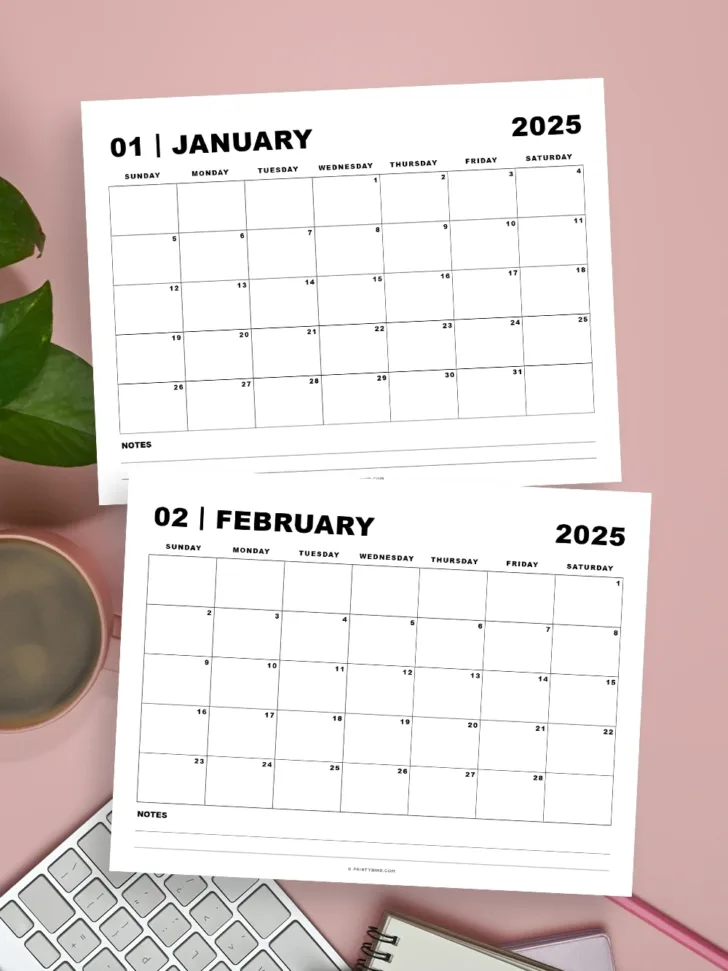 Printable Monthly Calendar 2025 with Notes | Calendars 2025