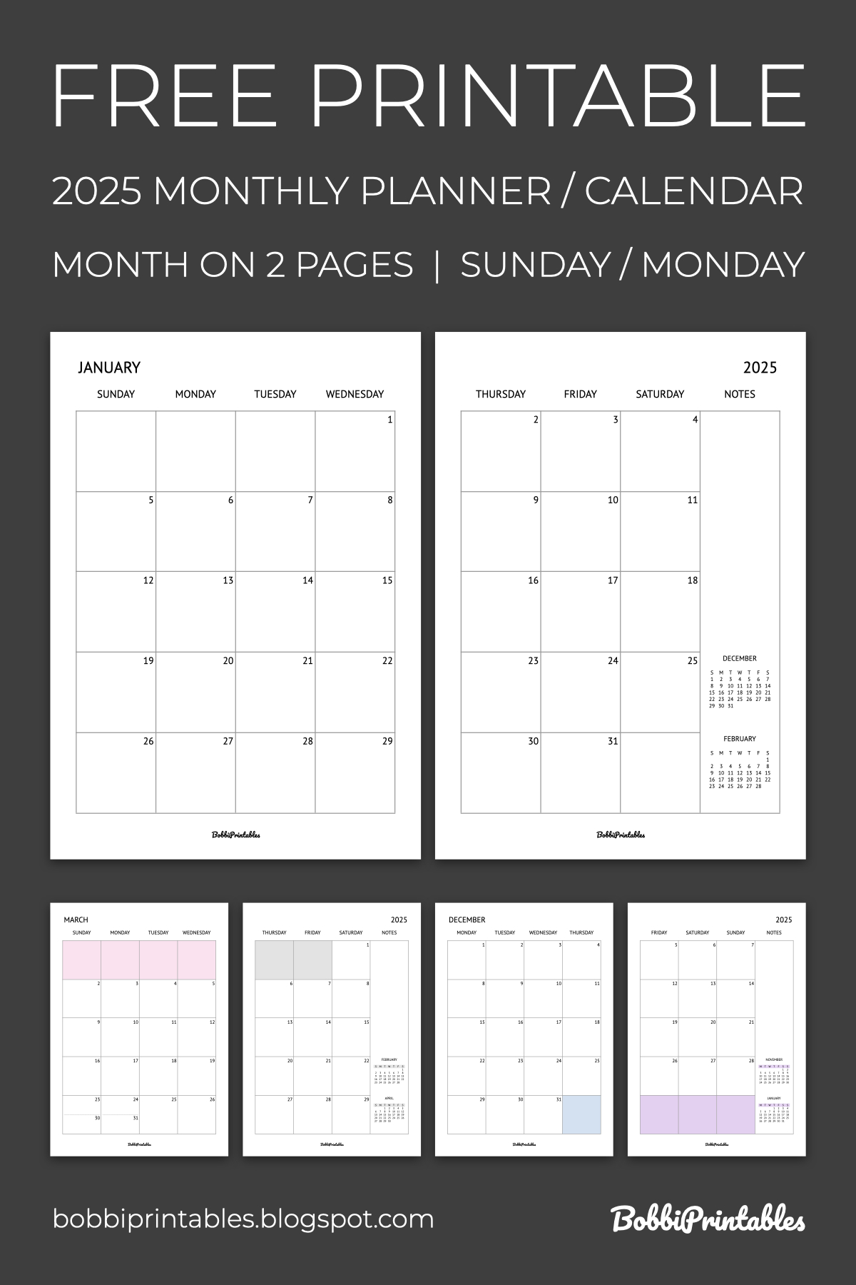 2025 Monthly Planner Calendar Free Printable - Month On 2 Pages for Calendar Planner 2025 Printable Free | CalendarCrazePrint.Com