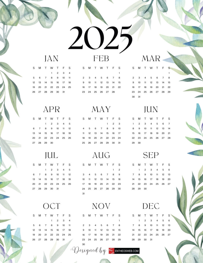 2025 Pdf Calendars – Free Printable Downloads | Entheosweb With 2025 Calendar Cover Printable | CalendarCrazePrint.Com