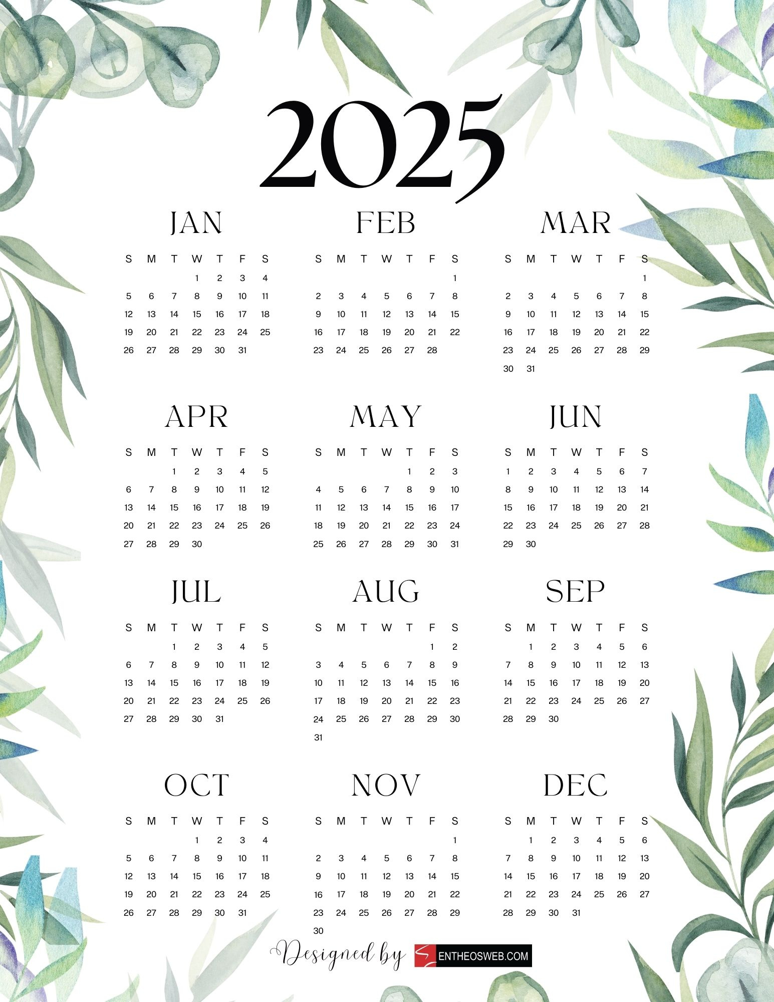 2025 Pdf Calendars – Free Printable Downloads | Entheosweb with 2025 Calendar Cover Printable | CalendarCrazePrint.Com