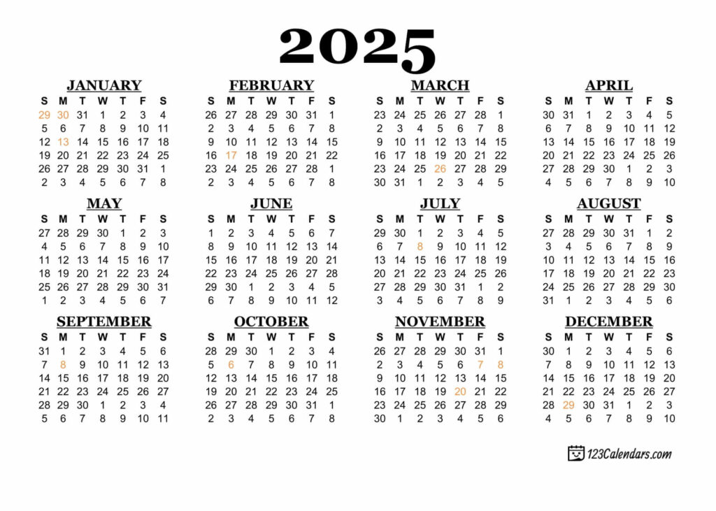 2025 Printable Calendar | 123Calendars Pertaining To February 2025 Calendar 123Calendars