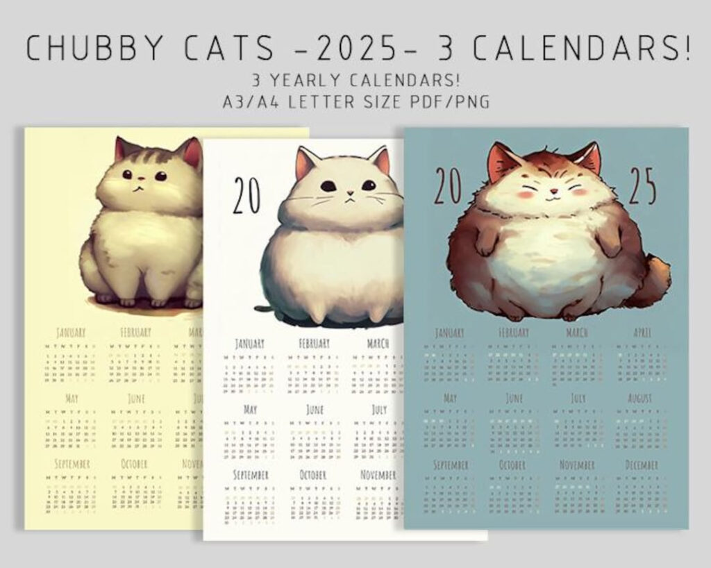 2025 Printable Calendar, 2025 Chubby Cat Calendar, Cat 2025 With  Calendars 2025 | CalendarCrazePrint.Com