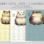 2025 Printable Calendar, 2025 Chubby Cat Calendar, Cat 2025 With  Calendars 2025 | CalendarCrazePrint.Com