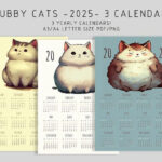 2025 Printable Calendar, 2025 Chubby Cat Calendar, Cat 2025 Within Cat Calendar 2025 Printable  | CalendarCrazePrint.Com