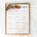 2025 Printable Calendar Year At A Glance | Boho Feather Watercolor | 16 X  20 | 8 X 10 | Instant Download | Portrait | Planner Inside 2025 Calendar Printable Portrait  | CalendarCrazePrint.Com