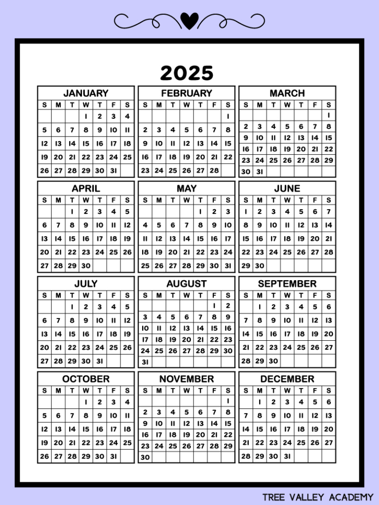 2025 Printable One Page Calendar & Kids Calendar Worksheets For Yearly Calendar 2025 Printable One Page  | CalendarCrazePrint.Com