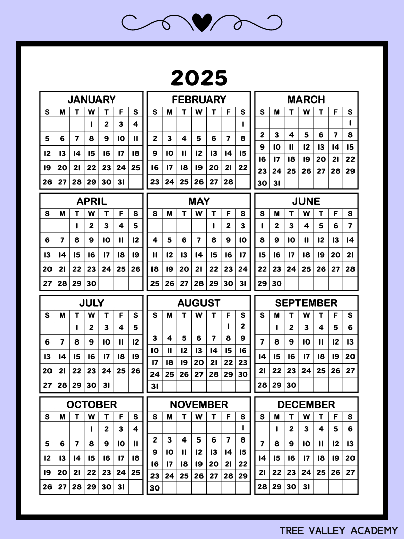 2025 Printable One Page Calendar &amp;amp; Kids Calendar Worksheets for Yearly Calendar 2025 Printable One Page | CalendarCrazePrint.Com