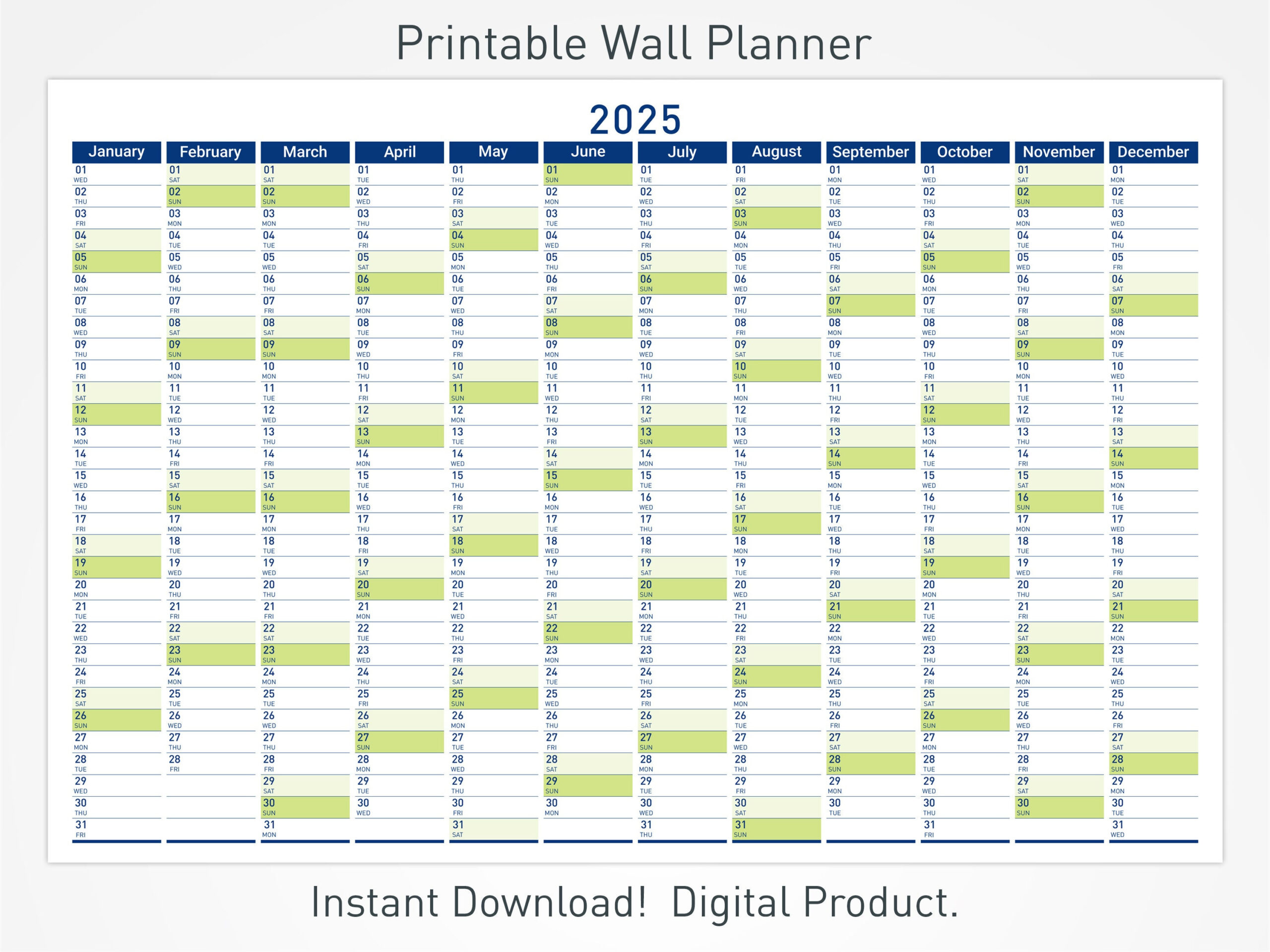 2025 Printable Wall Planner With Minimalist Design, Large Wall in 2025 Printable Wall Calendar | CalendarCrazePrint.Com