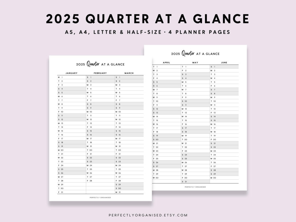 2025 Quarter At A Glance 2025 Quarterly Overview, 3 Month Overview For Printable 2025 Quarterly Calendar  | CalendarCrazePrint.Com