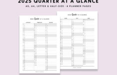 2025 Quarter At A Glance 2025 Quarterly Overview, 3 Month Overview for Printable 2025 Quarterly Calendar  | CalendarCrazePrint.Com