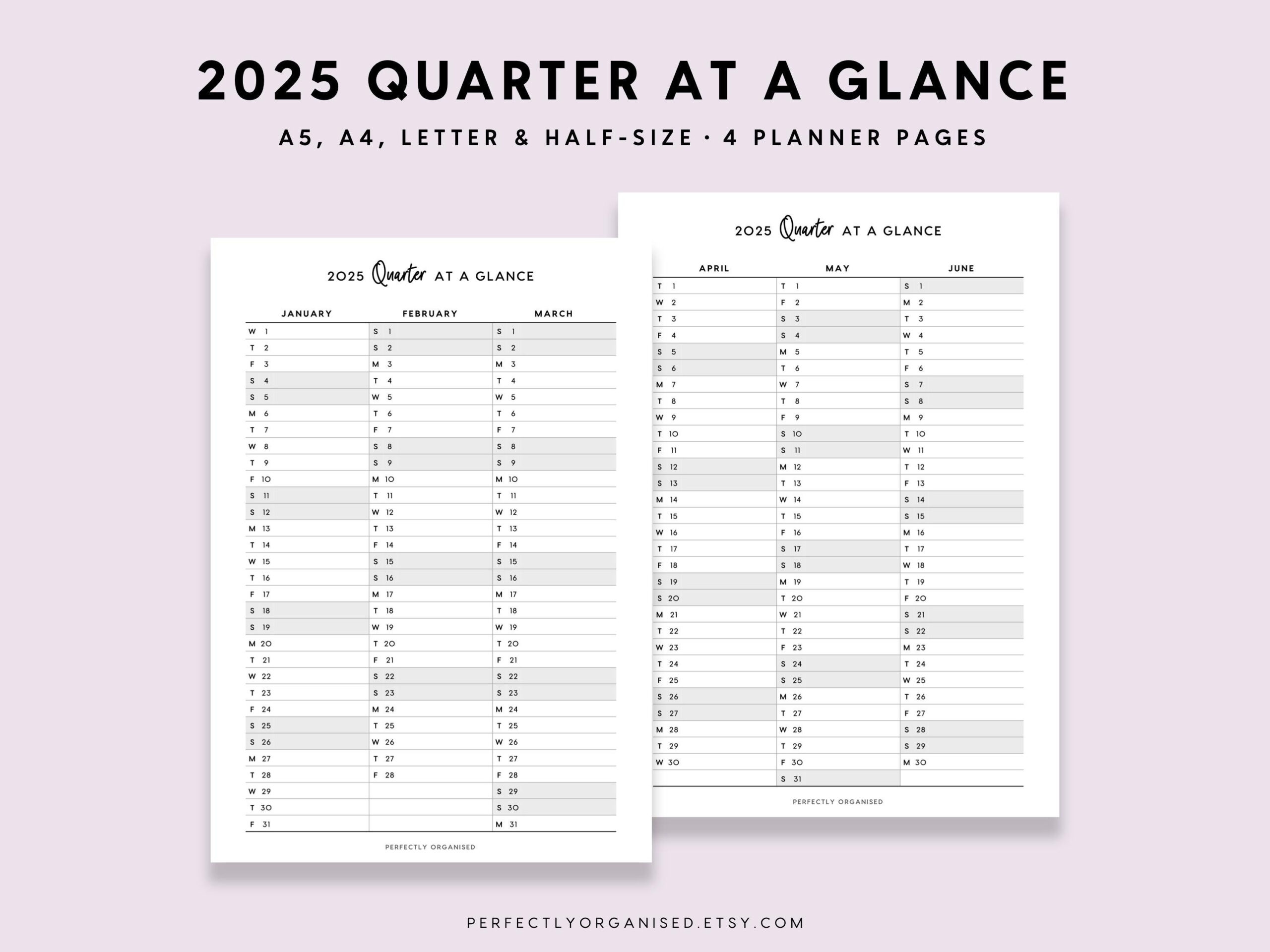 2025 Quarter At A Glance 2025 Quarterly Overview, 3 Month Overview intended for Quarterly Calendar Printable 2025 | CalendarCrazePrint.Com