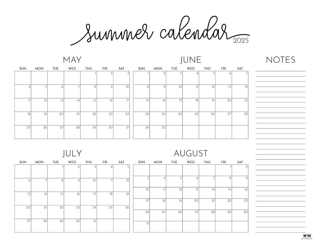 2025 Summer Calendars - 27 Free Printables | Printabulls inside Calendars 2025 | CalendarCrazePrint.Com