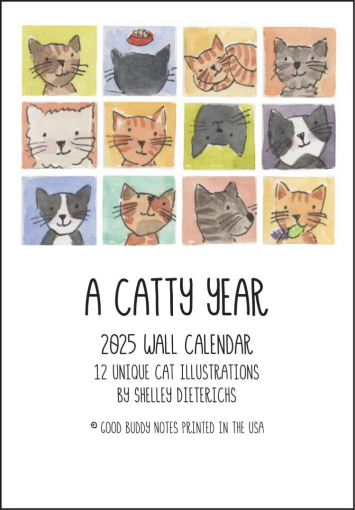 2025 Wall Cat Calendar | Good Buddy Notes For Cat Calendar 2025 Printable  | CalendarCrazePrint.Com