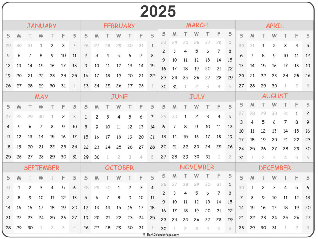 2025 Year Calendar | Yearly Printable Regarding  Calendars 2025 | CalendarCrazePrint.Com