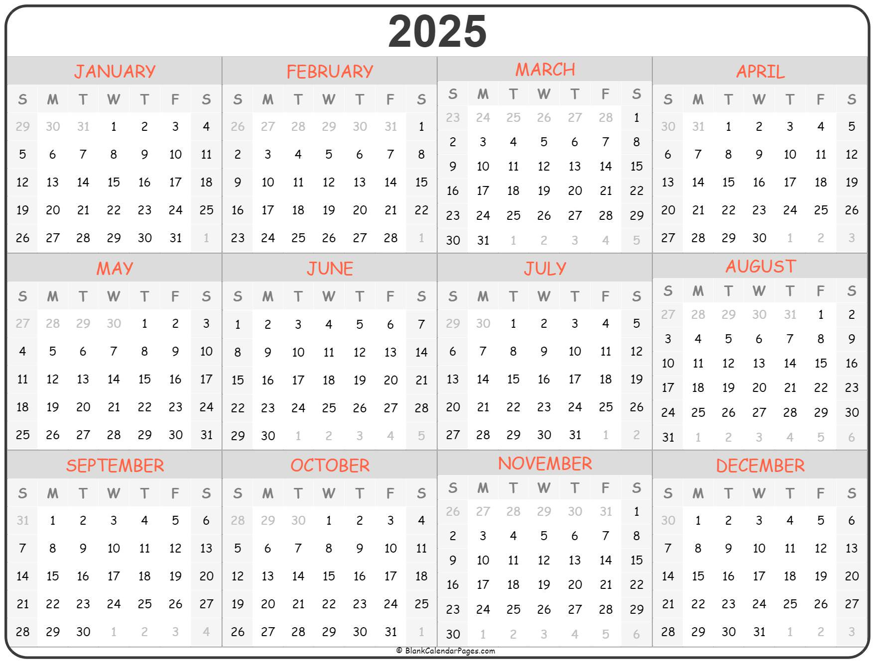 2025 Year Calendar | Yearly Printable regarding Calendars 2025 | CalendarCrazePrint.Com