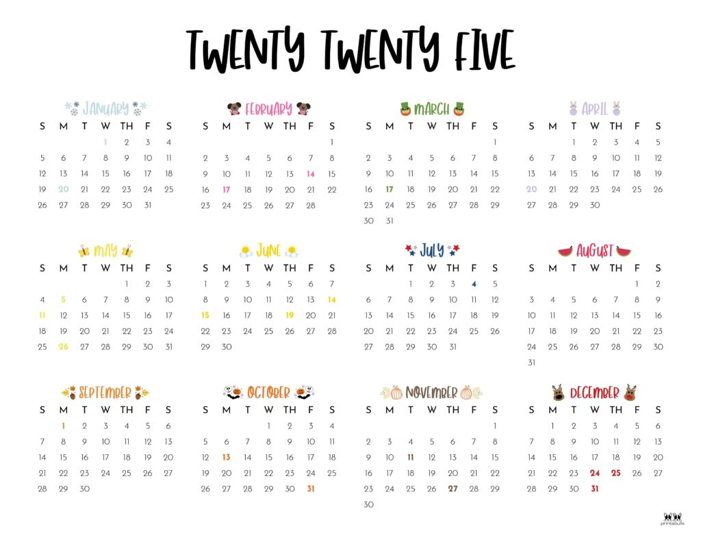 2025 Yearly Calendars - 29 Free Printables | Printabulls for 12 Month Printable Calendar 2025 | CalendarCrazePrint.Com