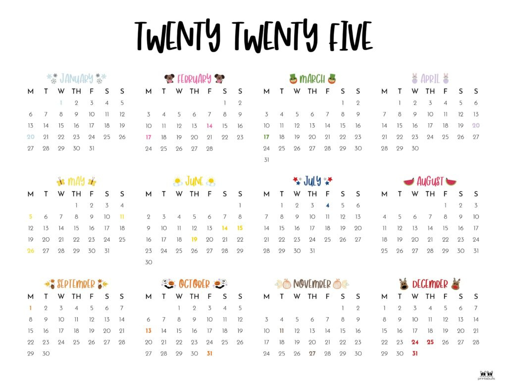 2025 Yearly Calendars - 29 Free Printables | Printabulls for Calendars 2025 | CalendarCrazePrint.Com