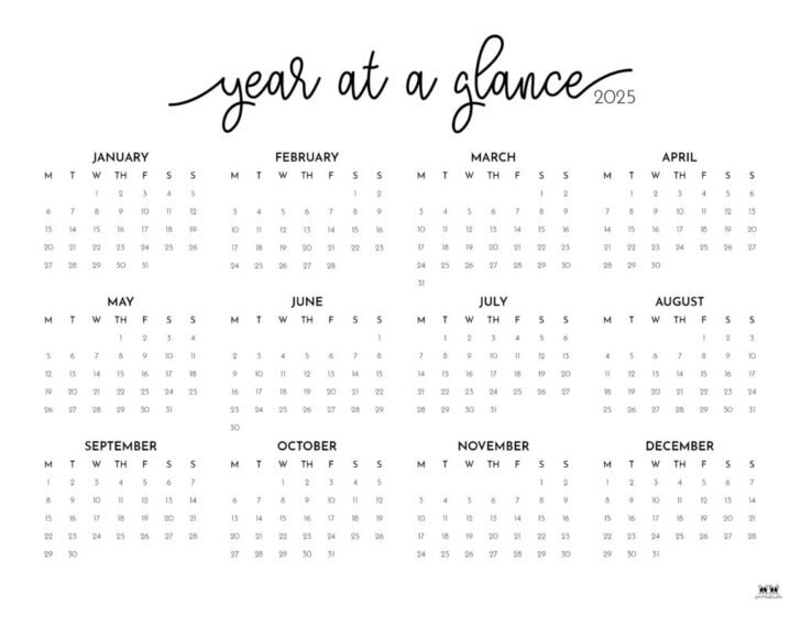 2025 Calendar at a Glance Printable | Calendars 2025