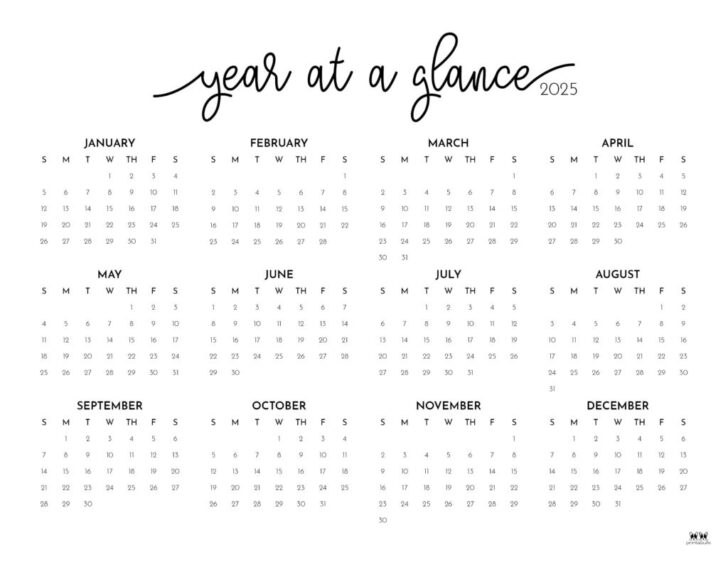 2025 at a Glance Calendar Printable | Calendars 2025