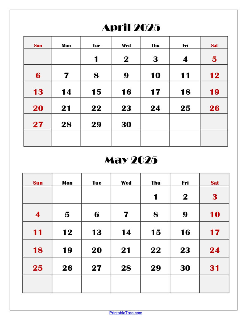 April And May 2025 Calendar Printable | Two Months Calendar Pertaining To  Calendars 2025 | CalendarCrazePrint.Com