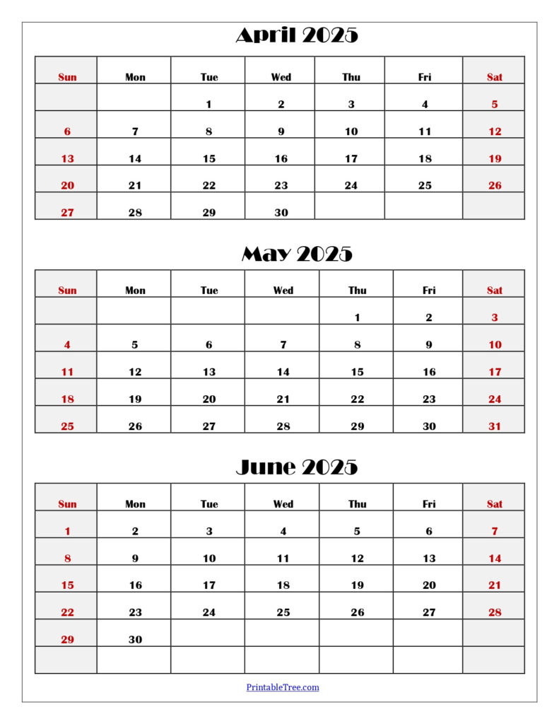 April To June 2025 Calendar Printable Pdf | Three Months Calendar Within April May June 2025 Calendar Printable | CalendarCrazePrint.Com