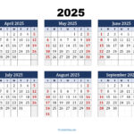 April To September 2025 Calendar Printable Pdf | Six Months Calendar With Regard To 6 Month Printable Calendar 2025 | CalendarCrazePrint.Com