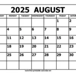 August 2025 Calendar For Printable August Calendar 2025 Free  | CalendarCrazePrint.Com