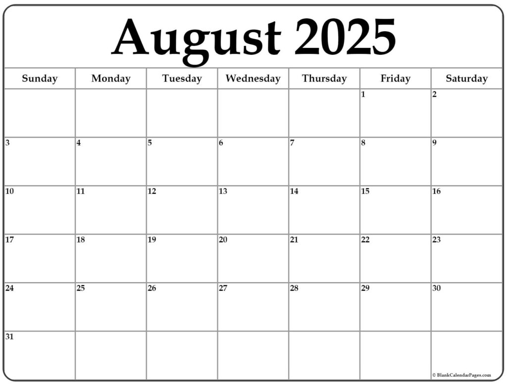 August 2025 Calendar | Free Printable Calendars In  Calendars 2025 | CalendarCrazePrint.Com