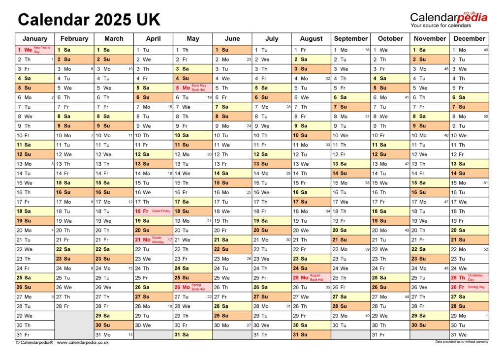 Calendar 2025 (Uk)   Free Printable Microsoft Word Templates Intended For  Calendars 2025 | CalendarCrazePrint.Com