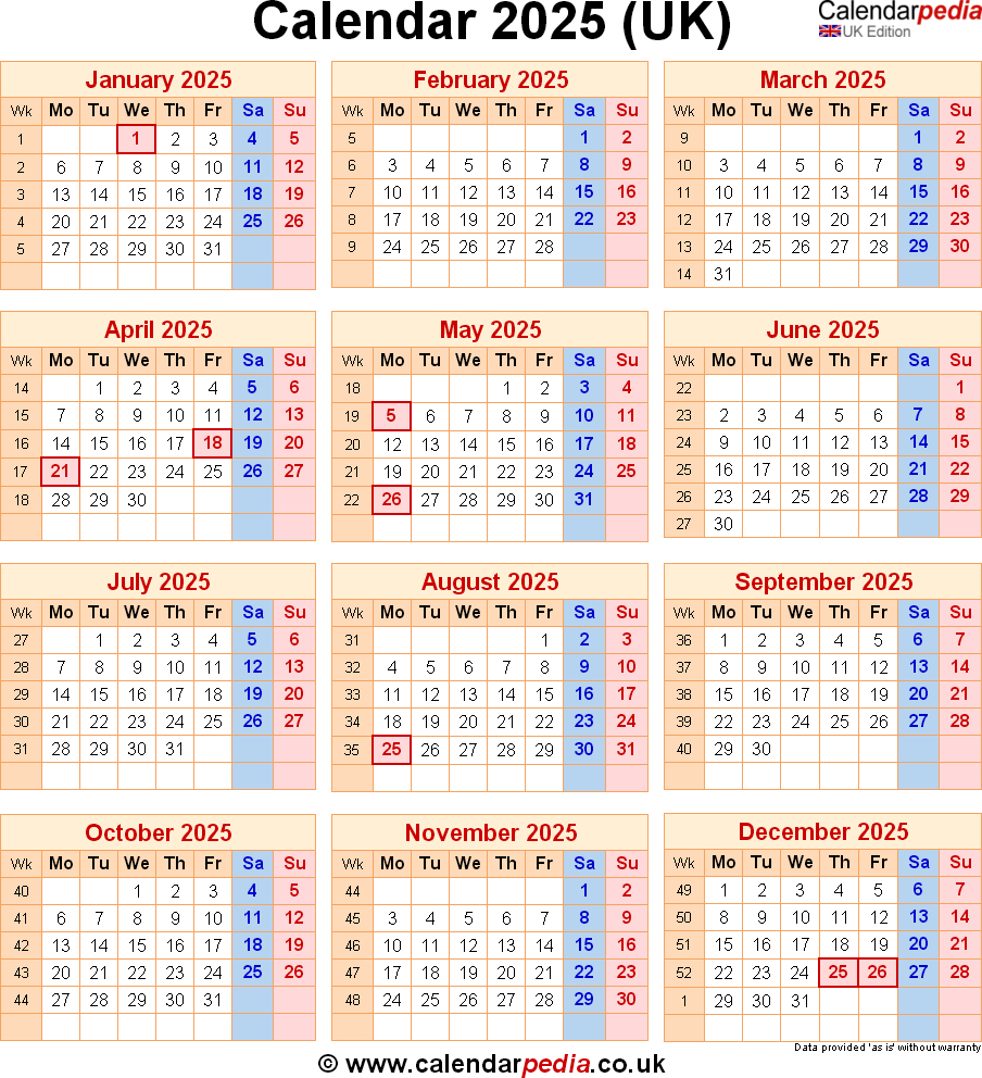 Calendar 2025 Uk With Bank Holidays &amp;amp; Excel/Pdf/Word Templates throughout Calendars 2025 | CalendarCrazePrint.Com