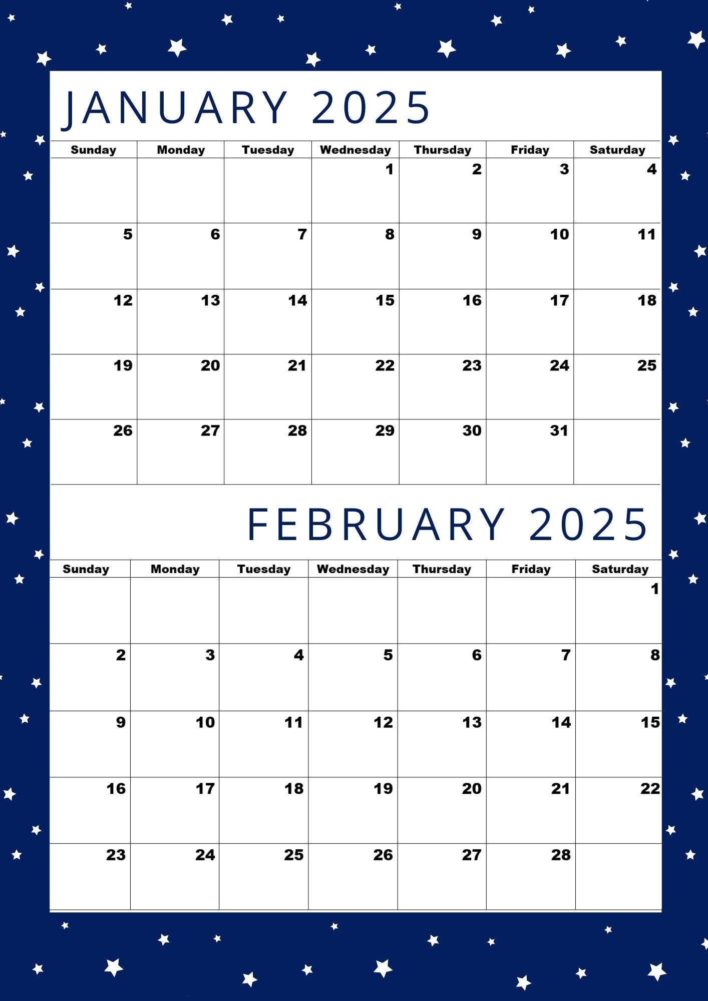 Calendar Printable For January 2025,Calendar Printable For Feb intended for January February 2025 Calendar